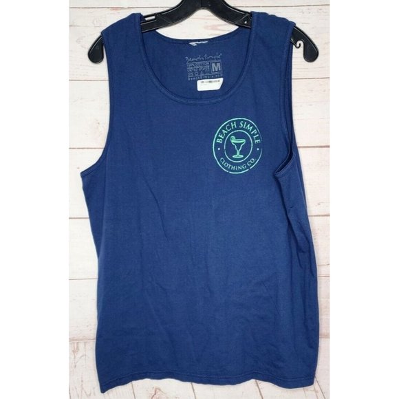 Beach Simple Clothing Co. Graphics Blue Cotton Tank Top - Picture 1 of 10